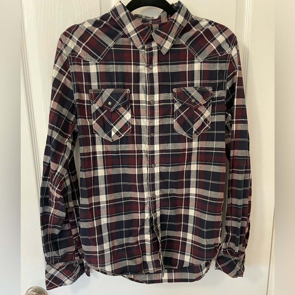 Men's Plaid Shirt - Red, Black, and White